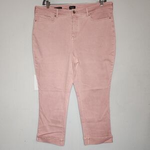 NYDJ Marilyn Straight Pink Cuffed Cropped Stretch Denim Pants Women's size 20W